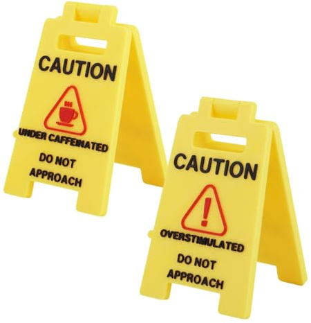 2stk Lustiges Büro Schreibtisch Schild, Caution Under Caffeinated Overstimulated Do Not Approach Warnschild Humorvolles Spaß Geschenk Mini Schreibtisch Dekor für Zuhause Kollegen Chefs