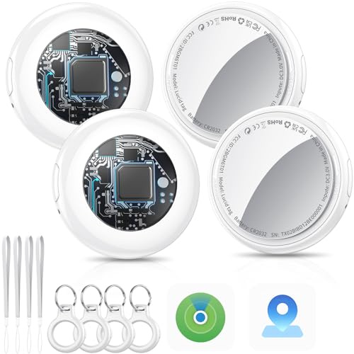 Tukio Air Tracker Tags 4er Pack Hellweiß, Schlüsselfinder Kompatibel mit Apple Wo ist? APP (Nur iOS) Smart KeyFinder 100dB Ton, Koffer Tracker für Gepäck/Taschen/Schlüssel, Austauschbarer Batterien