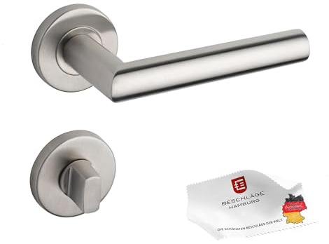 Beschläge Hamburg | Türgriff FRANKFURT 07 VAM WC | Türklinke mit Bad Rosetten Verriegelung ø53x9 mm | Türbeschlag für Toiletten Zimmertüren | Türdrücker für Innentüren in Edelstahl matt gebürstet