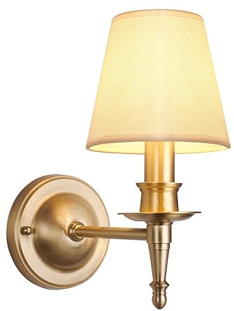 Vintage Brass Wall Sconce Linen Fabric Shade Wall Lamp Farmhouse Rustic Indoor Wall Light Fixtures Bedroom Living Room Vanity Bathroom Hallway Wall Lantern