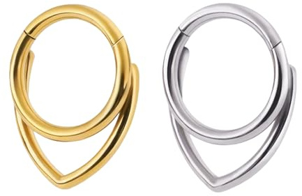 Rainway 2 anillos apilados para el tabique nasal, piercing de nariz, de acero inoxidable, aro para la nariz, anillo para el septum, anillo plegable para septum, oreja, septum, hélix