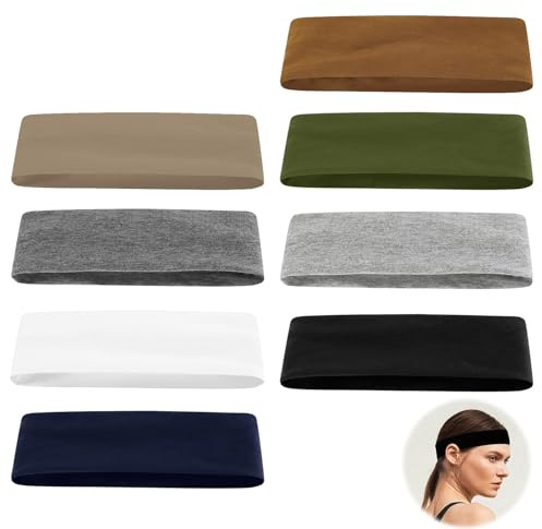 8 Stück Stirnbänder für Frauen, Haarband Damen Stirnband Damen Sport Elastische Haarbänder Baumwolle Weich Schweißabsorbierend Stirnbänder für Kosmetik Workout Yoga Laufen Fitness Gym (8 Farben)