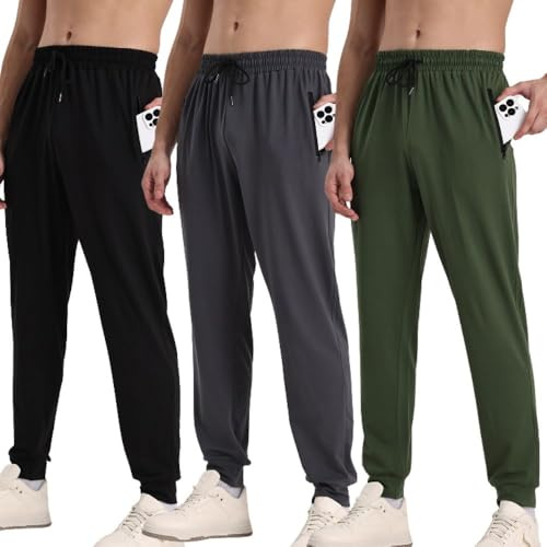 Hpbygstae 3-Pack Jogging Hosen,Herren Athletic Sweatpants, Sporthose Fitness,mit Reißverschlusstaschen,Laufen und Fitness