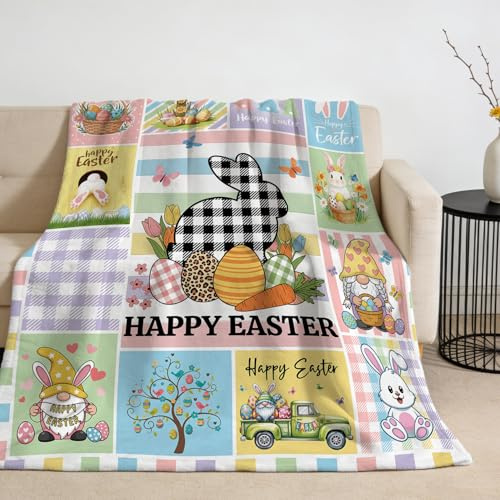 Twidels Easter Gifts Blanket Easter Gifts For Adults 50x60 inch Throw Blanket Bunny Eggs Presents For Teens Indoor Decorations Home Soft And Warm Flannel Blanket For Sofa Bed Camping