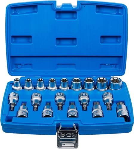 BGS 5100 | Bit-/Steckschlüssel-Einsatzsatz | T-Profil (für Torx) | 19-tlg. | Antrieb Innenvierkant 12,5 mm (1/2) | E-Profil | Chrom-Vanadium-Stahl | verchromt, matt | mit Rändelung