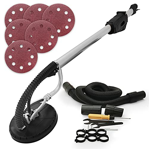 TIMBERTECH® Trockenbauschleifer - 710W, 6 Schleifscheiben Ø 220mm, 1.000-2.100U/min, 6 Geschwendigkeiten, Rot/Schwarz-Langhalsschleifer, Deckenschleifer, Wandschleifer, Deckenschleifmaschine (Schwarz)