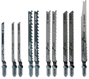 Bosch T-Shank Jig Saw Blade Set, 10 Pieces, 3-1/4'' - 4-5/8'', 6-20 TPI, In Robust Case, For Wood