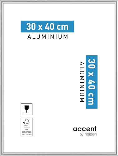accent by nielsen Aluminium Bilderrahmen Accent, 30 x 40 cm, Silber | Aluminium Fotorahmen im Hoch- & Querformat zum Aufhängen Silber glänzend Echtglas