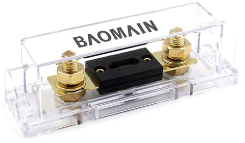 Baomain 1-Pack 100A ANL Fuse Holder Kit with Fuse - Gold-Plated Terminals, for Car Audio, Amplifiers, 12V/24V DC Systems, Compatible with 0/2/4 AWG Wires