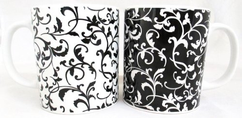 fromeuropewithlove Venetian Black and White Mugs Set of 2 Porcelain Venetian Mugs Hand Decorated in the UK FREE UK Delivery