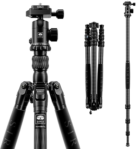 SIRUI Traveler 7C Carbon Fibre Tripod for Camera, 65 Portable Travel Tripod and Monopod with 360° Panoramic Ball Head, with Extendable Centre Column for DSLR, Camcorder, Max Load 8kg
