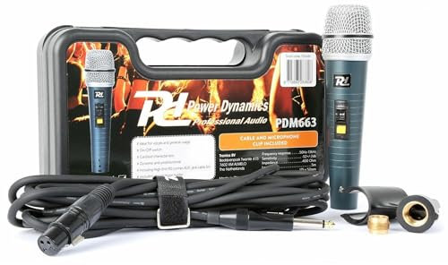 Power Dynamics PDM663 Micrófono Dinámico Cardioide con conectores XLR, para Eventos, Presentaciones, Canto, Micro Cardioide Unidireccional, Incluye Cable, Soporte, Adaptador y Caja de Transporte