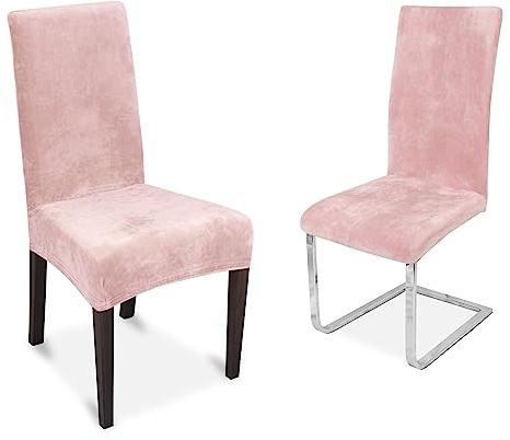 BEAUTEX Stuhlhusse Samt Mikrofaser Stretch 2er Set Maya Altrosa-Hell | weiche Velours-Oberfläche, sicherer Rundum-Gummizug, 30 °C waschbar, faltenarme Passform, formstabil & strapazierfähig