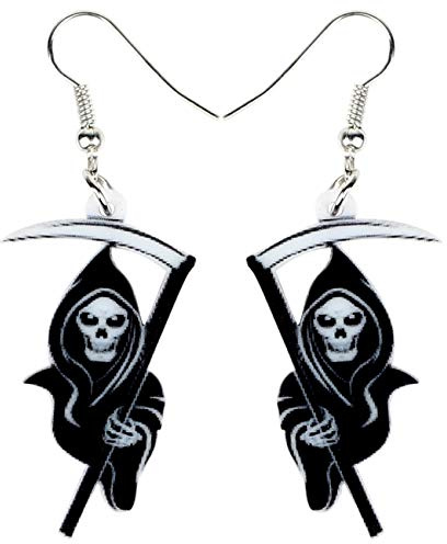 DOWAY Acryl Anime Sichel Sensenmann Ohrringe Hängend Halloween Tod Sense Schädel Dekoration für Damen Mädchen Party Geschenke (Schwarz)