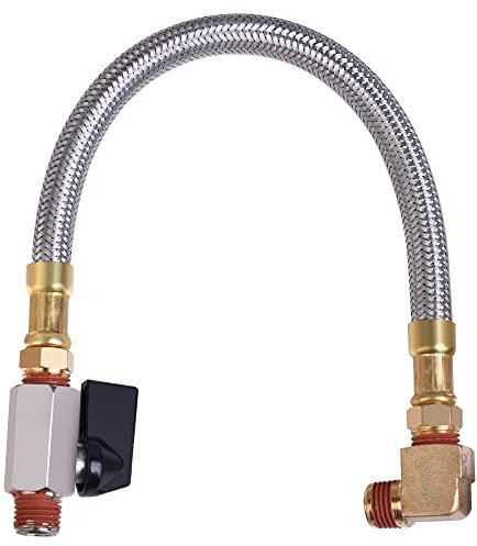 JOROY 10-Inch Extended Air Compressor Tank Drain Valve Assembly - Flexible Braided Steel Hose with 1/4 Drain Valve & Elbow Fitting