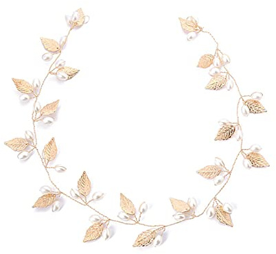 ABDA Dulce Tocado de Novia, Banda Perla Hoja Oro Rosa, Banda para el Cabello, Accesorios para el Cabello