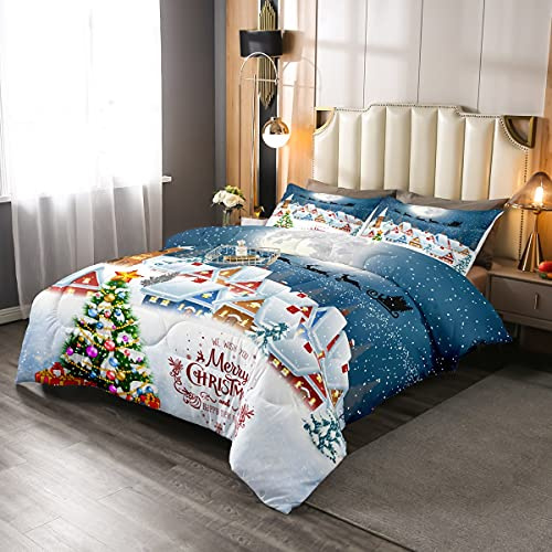 Homewish Merry Christmas Coverless Duvet, Santa Claus Gifts Quilted Duvet Adult Women Kids New Year Presents Duvet Set, Boys Girls Christmas Trees Winter Xmas Warm Theme Quilt Duvet, Single Size