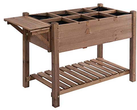 Outsunny Hochbeet Pflanzkasten mit 8 geteilten Gittern Faltbare Ablage Blumenkasten Blumentopf Kräuterbeet Massivholz Braun 123 x 54 x 80 cm