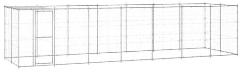 vidaXL Hundgård för utomhusbruk galvaniserat stål med tak 16,94 m², hundhus, hundburar, inhägnad, hundbur, hundstaket, inhägnader, hundstaket