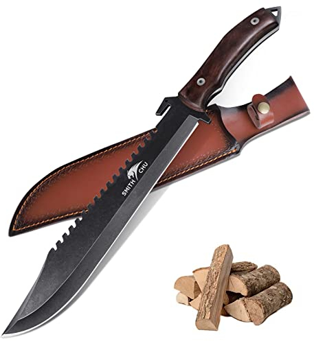 SMITH CHU Großes Outdoor Messer, Überlebensmesser mit Scheide, 27cm Feststehende Klinge Gürtelmesser, Robustes Jagdmesser, Scharfes Survival Camping Messer für Wandern, Jagd, Outdoor