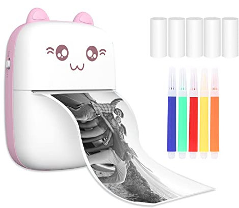 Mengtech Mini Stampante Fotografica, Stampante Termica Bluetooth Wireless Portatile con USB 5 Rotoli di Carta Termica Colore Penna, compatibile con iOS Android, per Fotografica Note