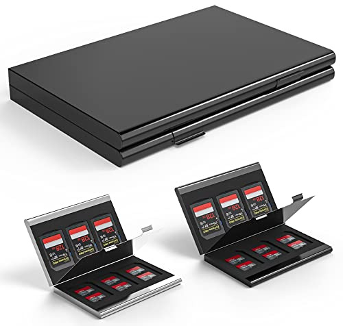 AYCLIF Funda de Aluminio para Tarjetas de Memoria antigolpes, para 12 Tarjetas Micro SD, SDXC, SDHC TF y 6 Tarjetas SD SDXC SDHC (Negro)