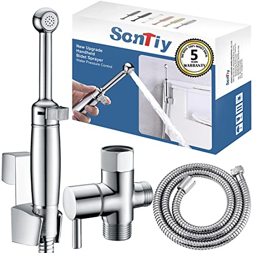 SonTiy All Brass Handheld Bidet Sprayer für Toilette, Stoffwindel, Toilettensprüher Bidet-Aufsatz mit Rückflussverhinderer und Messingventilkern für kein Auslaufen, poliertes Chrom, 5 Jahre Garantie
