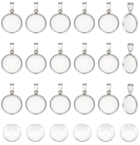 UNICRAFTALE 50 Sets Cabochon 304 Edelstahl Runde Halsketten Mit Klemmbügeln 12 mm Rohlinge Lünetten Anhänger Für Die DIY Schmuckherstellung