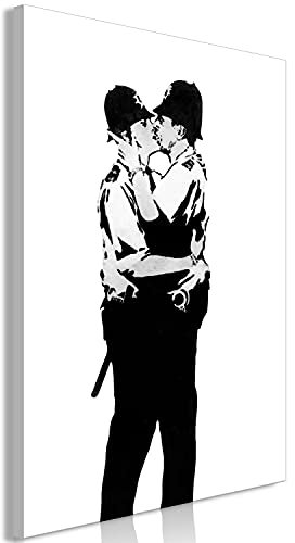 murando - Akustikbild Banksy Bilder Akustikschaum Hochleistungsschallabsorber Schallschutz Leinwand 1 tlg Wandbild Raumakustik Schalldämmung Polizei Kuss Love h-C-0146-b-a