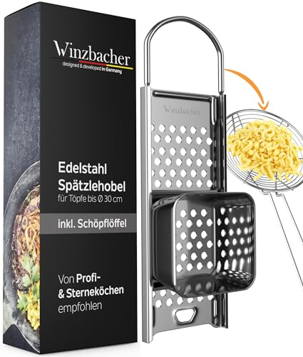Winzbacher Rallador de spätzlehobel de acero inoxidable + cucharón [olla de diámetro de 16-30 cm] apto para lavavajillas | inoxidable | Rallador de Spätzlereibe, Spätzlesieb, rallador, rallador,