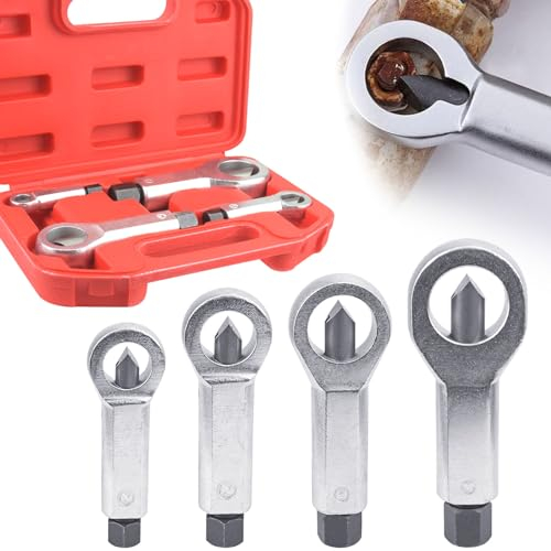 BIGP Jeu de 4 Casse-écrous en Métal, Casse Ecrou, 9-12 mm / 12-16 mm / 16-22 mm / 22-27 mm - Outil d'extraction pour enlever les écrous cassés et endommagés
