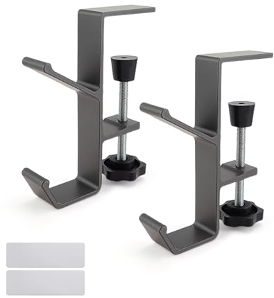 HERKINDNESS Handtaschenhalter, 2 Stück Verstellbarer Taschenhalter für Tisch, Multifunktionaler Taschenhaken, Headset Halter für Bürotische, Studiertische, Computertische Verwendet