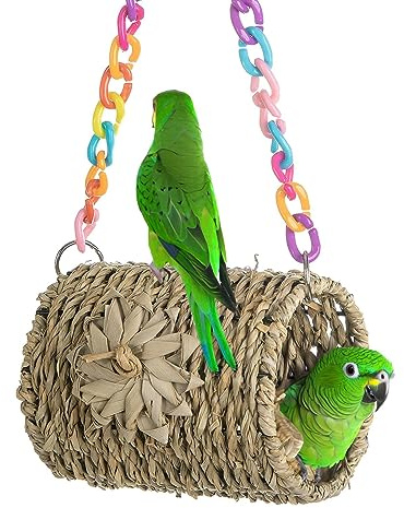 Vogelnest Seegras Vogelhaus - Atmungsaktives Seegras Vogelhaus, Hängeschaukelnest Spielzeug für kleine Vögel, Conures, Finken, Nymphensittiche Samuliy