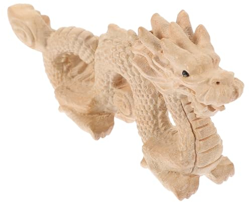 DECHOUS Feng-Shui-Drachenstatue Aus Holz Jahr 2024 Chinesische Tierkreiszeichen-Drachenskulptur Hölzerne Kriechende Drachenfigur Handgeschnitztes Drachenmaskottchen Kunsthandwerk