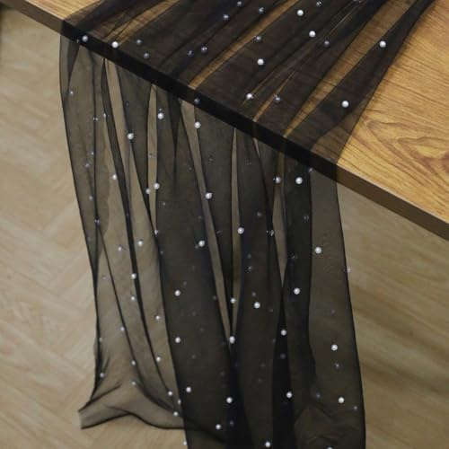 100cm x 160cm Schwarzweiß Tüllstoff für Bekleidung & Deko,Perle Mash Stoffe zum Nähen Meterware,Hochzeitsstoff Tüll Dekostoff mit Perle für DIY Geburtstag Party Deko Tüll Stoffe Hochzeit Schleier