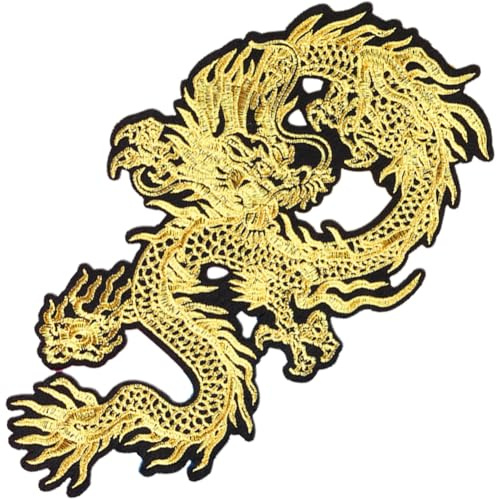 Keuyeo Goldfarbener Drachen-aufnäher, Bestickter Aufnäher, Chinesischer Drache, Zum Aufnähen Oder Aufbügeln, Für Selbstgemachte Chinesische Drachenkostüme