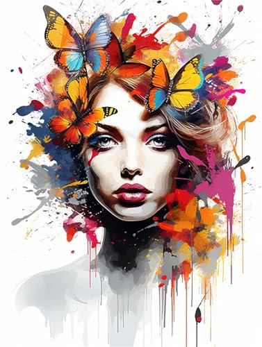 Schmetterlingsmädchen Malen Nach Zahlen Erwachsene, Malen Nach Zahlen Kinder Klein 40x60cm, DIY Set Erwachsene Handgemalt Leinwand Ölgemälde, Acrylfarben mit 3 Set Pinseln, Zimmer Deko Aesthetic -Y725