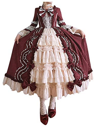 Viktorianisches Kleid Damen Elegant Gothic Mittelalter Abendkleid Vintage Lolita Partykleid Hohe Taille A Linie Abendkleid Lange Prinzessin Kleid Halloween Kostüm Renaissance Ballkleid Rot 5XL
