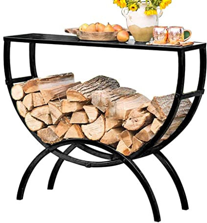 Table de rangement en fer noir pour bûches de bois de chauffage avec design d'entrée multifonctionnel