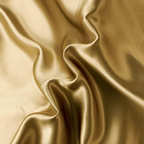22 Momme 100% Mulberry Silk Fabirc 114cm Wide by 1 Metre Charmeuse Fabric Silk for Dress,Lining,Craft,Wedding(Champagne Gold)