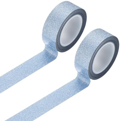 QUARKZMAN 2 Rollen Glitzer Washi Tape 0,6 Zoll x 11 Yards Dekoratives Band Farbiges Masking Tape Bastel Washi Tape für DIY Basteln, Scrapbook, Partydekorationen, Hellblau