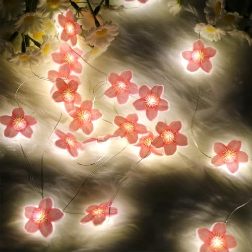 Catena luminosa con fiori di ciliegio, 200 cm, 20 LED, catene luminose con fiori a batteria. Luci decorative per passeggino, luci fatate per giardino, matrimonio, interno, esterno, terrazza, alberi