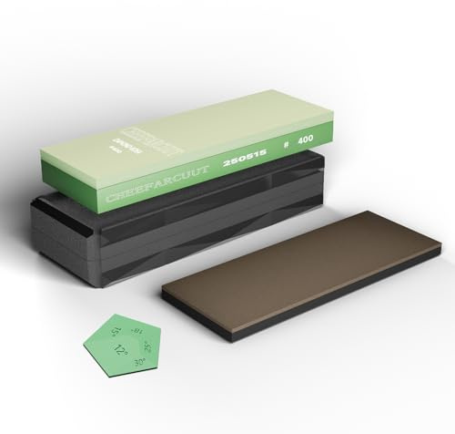 cheefarcuut Kit de pierre à aiguiser diamant grain 500 avec cuir diamant et base antidérapante, pour couteaux de cuisine et couteaux d'extérieur