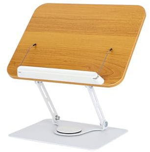 Buchständer Holz Verstellbarer, Verstellbarer Buchhalter mit 360° Drehbarer Basis, Buchständer Kinder, Buchhalter Leseständer, Kochbuchhalter, Tragbar & Faltbar für Dicke Hardcover Bücher, Rezepte