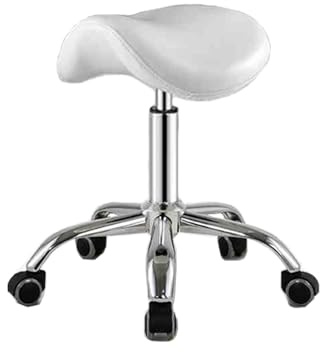 Sadelpall, Flyttbar Snurrpall, Höjdjusterbar Sadelstol, For Hem/kontor/skönhetssalong/barbersalong, Belastning 150 Kg(White)