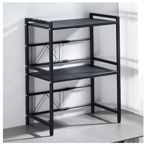 Adjustable Microwave Shelf with Hooks - Kitchen Microwave Stand Space-Saving for Microwave Oven and Grills Sturdy Support for Kitchen Storage Solutions
