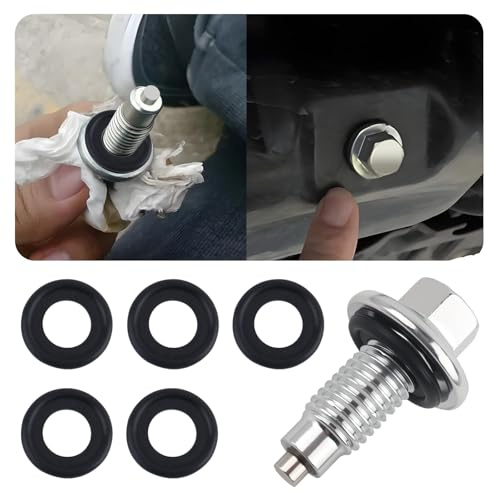 M12*1.75 Car Magnetic Oil Drain Plug with 5PCS Oil Drain Plug Gasket OEM#EJ7Z-6730-A,Sturdy Magnetic Oils Pan Drains Plugs Compatible with GMC Ford,Essential Car Oils Plugs Bolt (Magnetic M12)