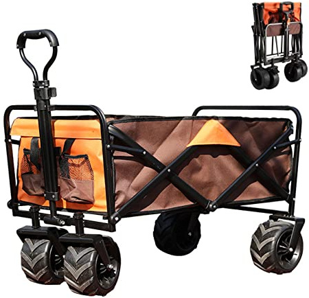 Chariot pliable portable, chariot de plage et de camping avec roues tout-terrain de 19,1 cm – Chariot utilitaire de jardin léger et durable en rouge pour un transport facile