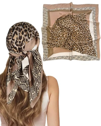 FUGLUS bandana,kopftuch damen,leopard,leo print,leopardenmuster,leo print damen,Schal,quadratisches satin-kopftuch，Grafikdruck Seidentuch,Elegantes Halstücher,Geschenk für Mutter geeignet