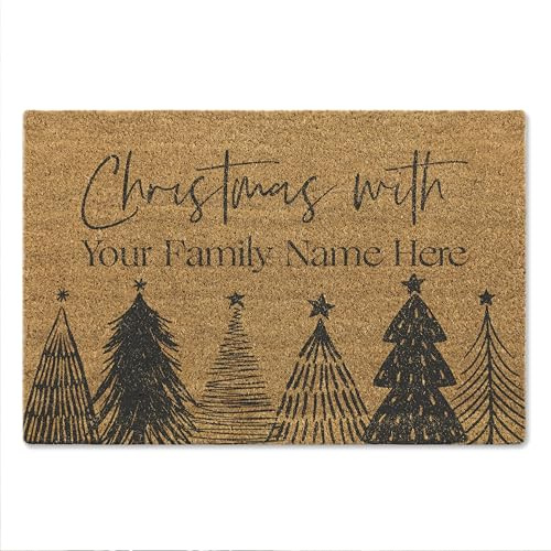 A1 Graphics Ltd Christmas Trees Doormat Printed Coir Mat, Festive Holiday Door Mat for Porch or Entryway, Winter Welcome Rug, Front Door Decor, Seasonal Gift for Home
